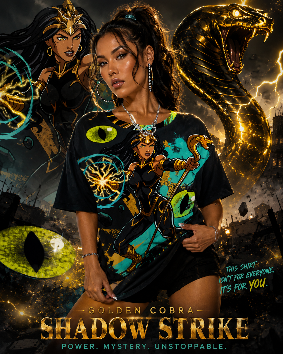 Golden Cobra Shadow Strike Round Neck T-Shirt
