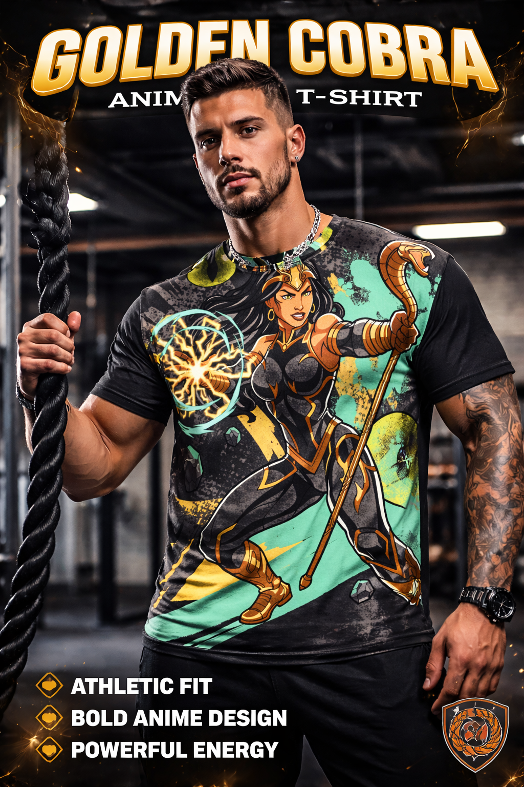 Golden Cobra Anime T-Shirt - Men’s Power Graphic Tee
