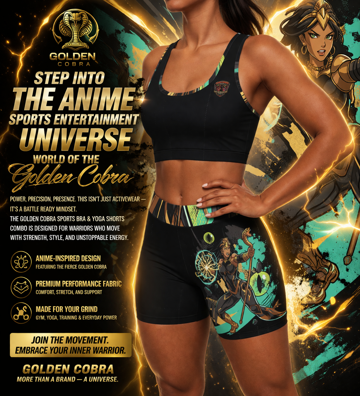 Golden Cobra Anime Sports Bra & Yoga Shorts Set