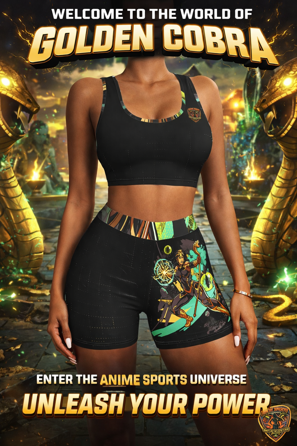 Golden Cobra Anime Sports Bra & Yoga Shorts Set