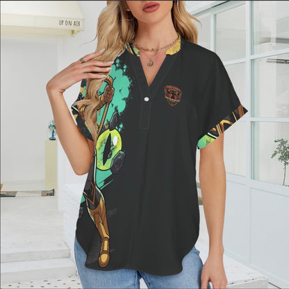 GOLDEN COBRA SPLIT V-NECK BLOUSE