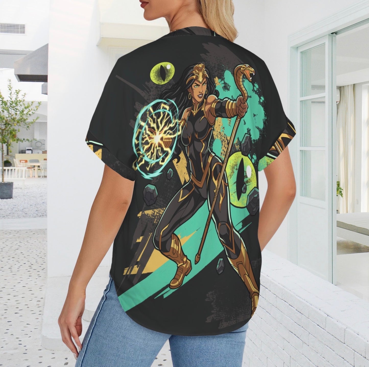 GOLDEN COBRA SPLIT V-NECK BLOUSE