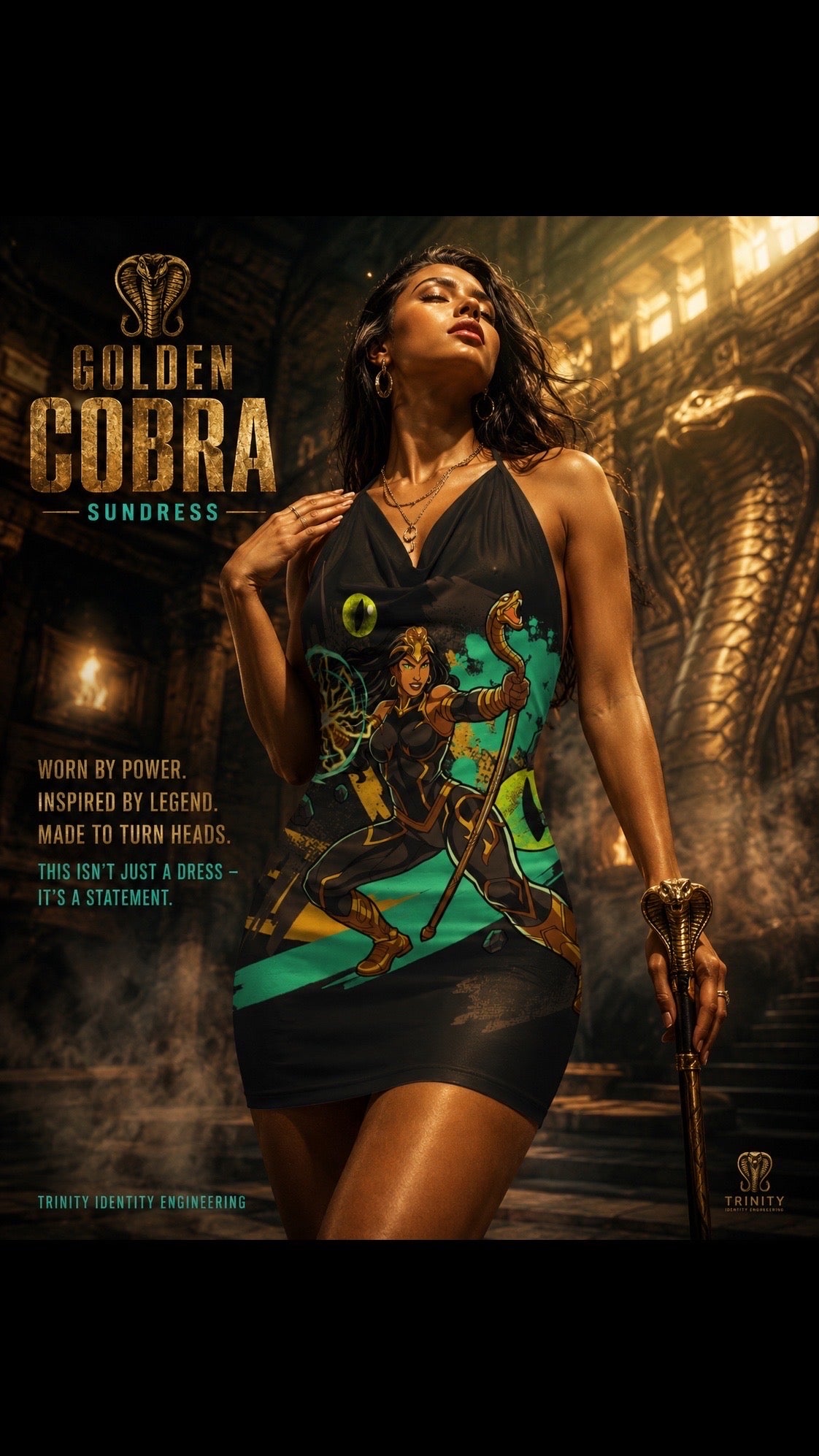 Golden Cobra Backless Halterneck Party Dress