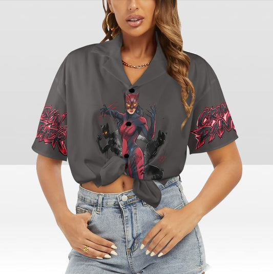 Crimson Panther Casual Tie-Front Button Down Blouse Shirt