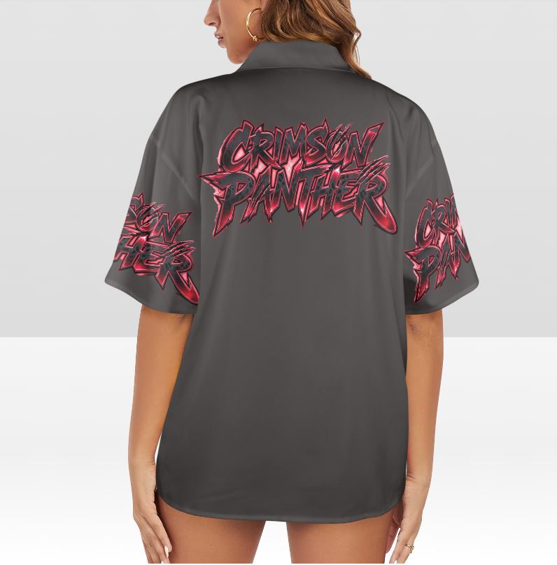 Crimson Panther Casual Tie-Front Button Down Blouse Shirt