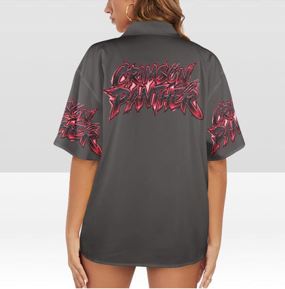 Crimson Panther Casual Tie-Front Button Down Blouse Shirt